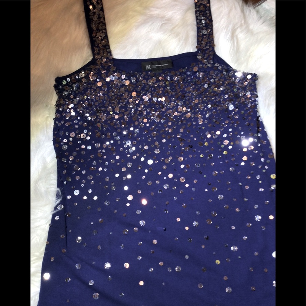 INC sparkly silver sequined tank top size S